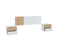 pack dormitorio ethna cama cabecero mesitas y vestidor color blanco y natur