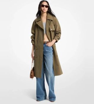 Michael Kors para mujer. MS620FLKMY Gabardina oversize de algodón lavado y nailon marrón verdoso (XS), Casual, Verde, Clásico