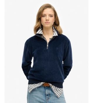 Superdry para mujer. W2012370A Sudadera con media cremallera Velour Half azul marino (XS), Casual, Algodón
