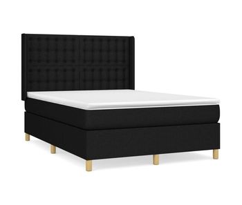 Cama box spring con colchón tela negro 140x190 cm botones