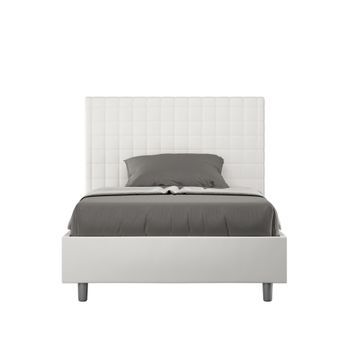 Cama Doble Con Almacenaje Acolchada 140x210 Cuero Sintético Blanco Sunny
