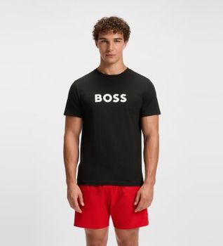 BOSS para hombre. 50491706 Camiseta Contraste Negro (L), Casual, Manga corta, Algodón Orgánico, Sostenible