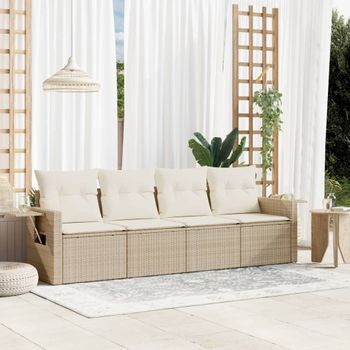 Conjunto De Sofás Jardín Con Cojines 4 Uds | Mueble Jardin Mesa Y Sillas Ratán Sintético Beige Cfw563010