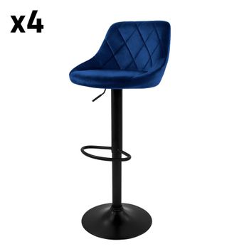 Set 4 Taburetes de bar terciopelo azul altura regulable 62-82cm