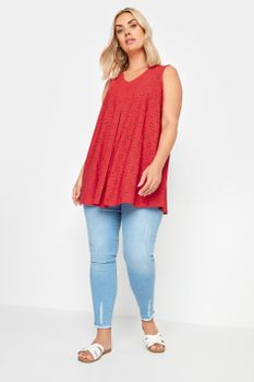 Yours Top Rojo Sin Mangas De Bordados Con Calados, Mujer Curvy Y Tallas Grandes, Yours