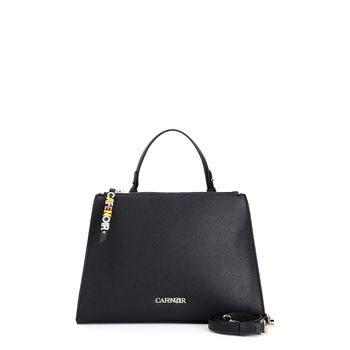 bolso shopping saffiano con tirador de cremallera con letras personalizadas black