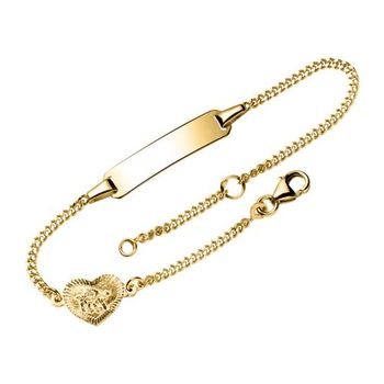 Pulsera de oro de 9 quilates con corazón y ángel grabados