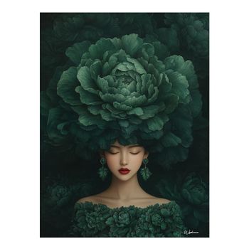 Cuadro mujer con flores verdes alu dibond 100x75
