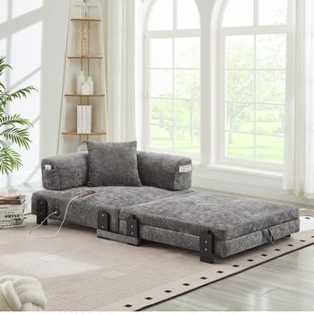 Sofá Cama Plegable - Mueble Para Salón - Tela - Gris Oscuro (84x170.5x48cm)
