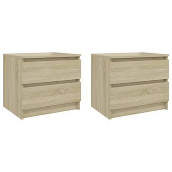 Pack 2 Uds Mesitas De Noche | Mesa Auxiliar | Mesilla Contrachapado Roble Sonoma 50x39x43,5 Cm