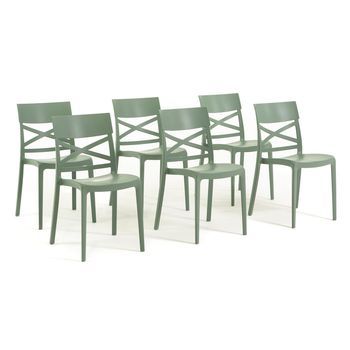 Set De 6 Sillas De Resina Con Fibra De Vidrio, Apilables Para Interiores O Exteriores Verde Salvia - Martina