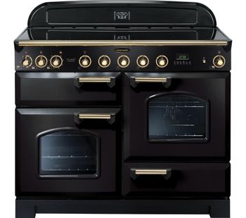 RANGEMASTER Classic Deluxe 110 Electric Induction Range Cooker - Black & Brass, Black