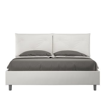 Cama Sin Somier Acolchada 160x210 Cuero Sintético Blanco Appia