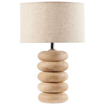 Lámpara De Mesa Moderna Pantalla De Tela De Lino De Algodón 41 Cm Una Luz Base De Madera De Mango Marrón Claro Betwa