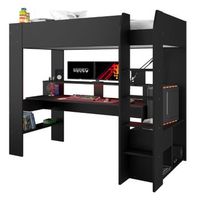 miroytengo cama alta game juvenil dormitorio con escritorio estilo contemporaneo color negro stipple 220x180x116 cm