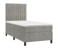 cama box spring colchon y led terciopelo gris claro 90x190 cm rayas verticales