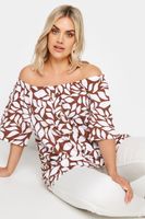 yours top bardot marron de hojas en algodon mujer curvy y tallas grandes yours