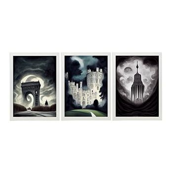 Burton Style Illustrations Of Monuments And Cities Inspired By Burtons Dark And Goth Art Interior Design And Decoration Set Collection 2 Nacnic