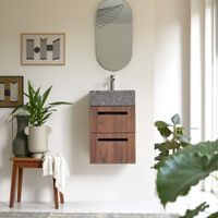 mueble de bano de nogal macizo y marmol de 40 cm