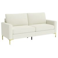 homcom sofa de 3 plazas de 181 cm tapizado en terciopelo con cojines gruesos patas de metal blanco crema