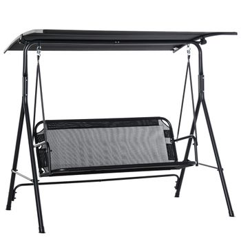 Outsunny Columpio de Jardín de 2 Plazas con Parasol Techo Ajustable en Ángulo Terraza Balcón Exterior Carga 200 kg 172x110x155 cm Negro   Aosom España