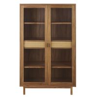 vitrina de acacia vidrio y fibra vegetal con 2 puertas