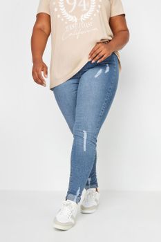 Yours Jeggings Azul Claro Grace Con Rasgados Y Bajo Remangado, Mujer Curvy Y Tallas Grandes, Yours