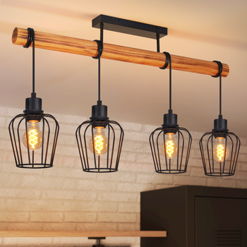 Lámpara De Techo Vintage Negra De 4 Luces Con Casquillo E27 Para Cocina O Comedor Bombillas No Incluidas Zmh