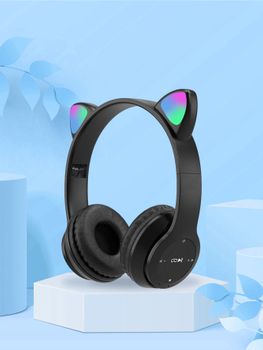 Auriculares Bluetooth con Orejas de Gato y Luz, Batería de Larga Duración, Modos Inalámbrico y con Cable, Auriculares Supraaurales