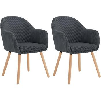 Set 2 Sillas De Comedor Y Cocina De Pana Y Madera Maciza 5 Cm Silla Ergonómica Con Reposabrazos 41x39x83 - Gris Oscuro - Woltu