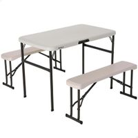 conjunto plegable mesa y 2 bancos lifetime ultrarresistente 107x61x74 cm gris