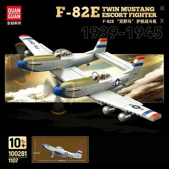 100281 F‑82E Twin Mustang Fighter Plane Building Blocks 1107 piezas, bloques de construcción de aviones con minifigura aleatoria, juguete de aviación