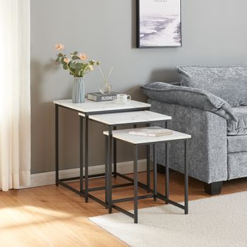 Conjunto De 3 Mesas Nido Trollhättan Aglomerado - Mármol Blanco [en.casa]