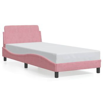 Cama Para Adulto | Cama Individual | Estructura De Cama Con Cabecero De Terciopelo Rosa 90x190 Cm