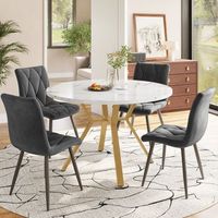 conjunto de mesa y 4 sillas - mueble de comedor - mdf y acero - gris y dorado 100x100x75cm