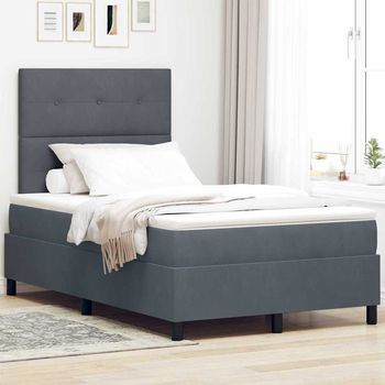 Vidaxl Cama Tipo Box Spring Gris Oscuro 120 X 200 Cm Terciopelo