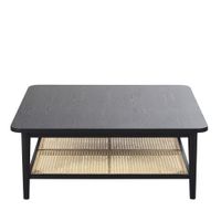 mesa de centro de madera negra y ratan