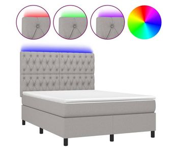 Cama box spring colchón y luces led tela gris claro 140x200 cm diseño de botones