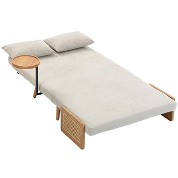 HOMCOM Sofá Cama 2 Plazas Convertible 3 en 1 Tapizado en Chenilla con Respaldo Ajustable Mesa Lateral 2 Almohadas Blanco Crema   Aosom España