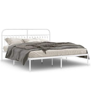Estructura Cama Sin Colchón Con Cabecero Metal Blanco 183x203cm Vidaxl