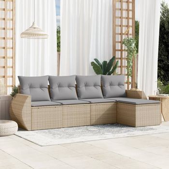 Conjunto De Sofás Jardín Con Cojines 5 Uds | Mueble Jardin Mesa Y Sillas Ratán Sintético Beige Cfw648873