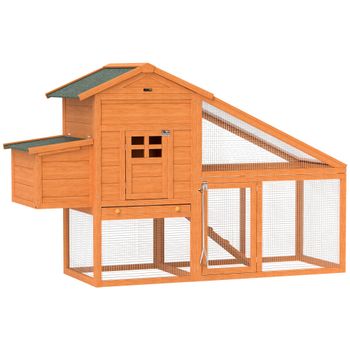 PawHut Gallinero estilo cottage jaula para gallinas elevada equipamiento completo madera maciza pino preaceitado 179 x 67 x 115 cm naranja