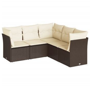 Set Comedor De Jardín 5 Piezas | Mueble De Jardín Y Cojines Ratán Sintético Marrón