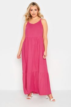 Yours Vestido Largo Fucsia De Tirantes En Algodón, Mujer Curvy Y Tallas Grandes, Yours