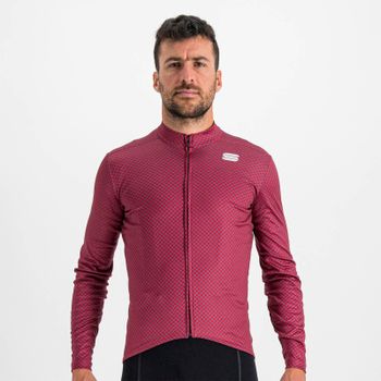 Sportful Checkmate Thermal Jersey - M - Prune Red Rumba Pompelmo