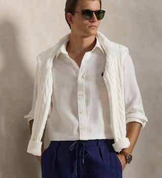 Polo Ralph Lauren para hombre. 710966294506 Camisa de lino Custom Fit blanco (M), Casual, Manga larga