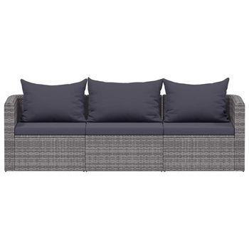 Set De 3 Uds Sofás De Jardín | Sofá De Exterior Y Cojines Ratán Sintético Gris