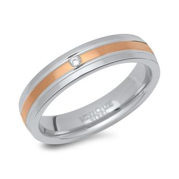 Anillo acero inoxidable parcialmente dorado con circonita
