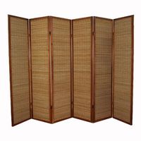 biombo marron de 6 paneles en madera y bambu 264x175 cm par06069