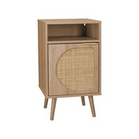 mesita de noche con efecto madera y cana redondeada natural
